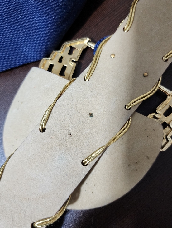 Vintage 80s Statement Belt Rope Leather Mix Gold Hardware Nautical Style main image 8